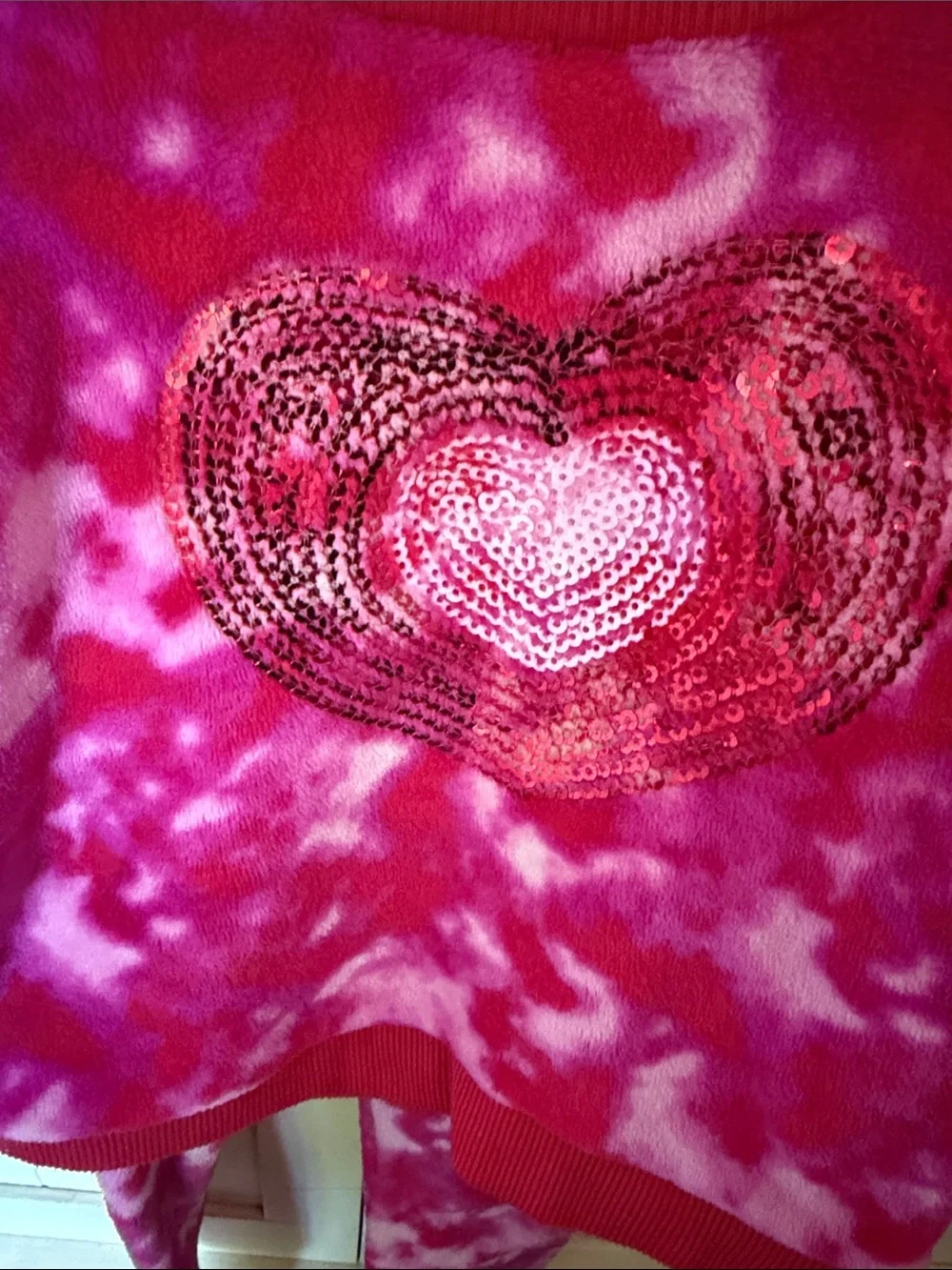 Girls Plush Sequin Heart Pajama Set - Pink Tie-Dye